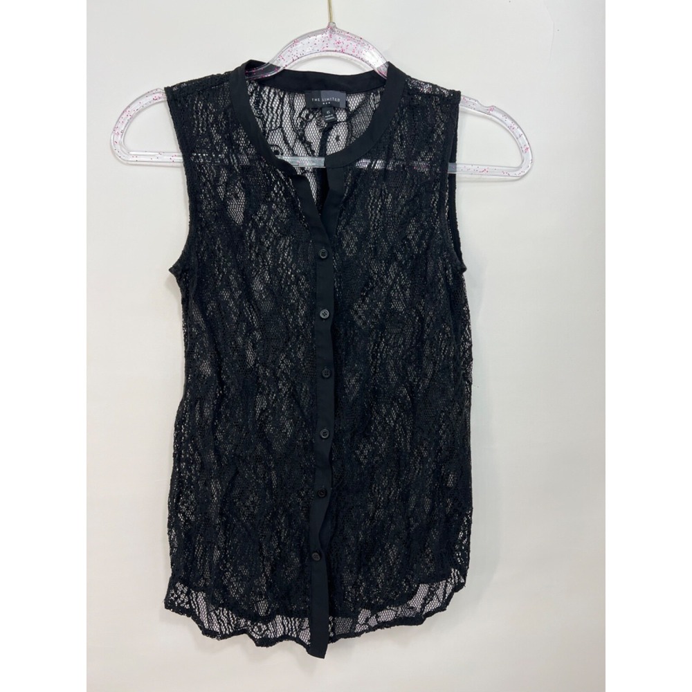 The Limited Black Lace Women's Outer Shell Top Size XS Button Up Sleeveless